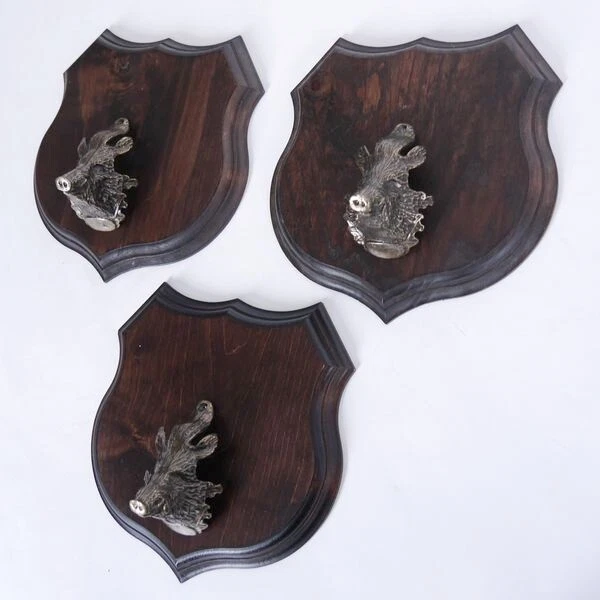 3x Armas Jabalí Escudo de Trofeo Forma de Escudo, Af 19cm, Con Jabalí Cabeza