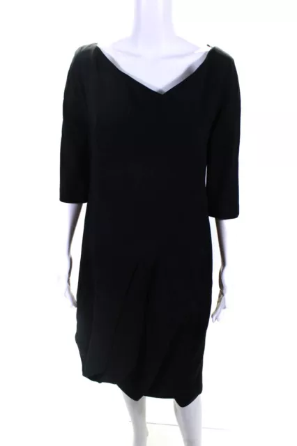 Alexander McQueen Womens Woven V-Neck Draped Cocktail Sheath Dress Black Size 48