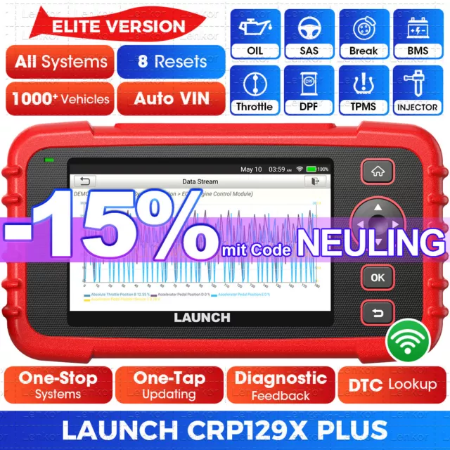 2024 Launch CRP129X Plus KFZ OBD2 Diagnosegerät Auto Scanner ALLE SYSTEM TPMS