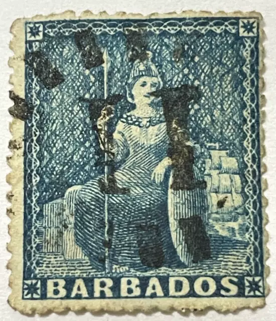 Barbados 1870 Sg 44 1d Blue Perfs 14/16 Good Used Condition