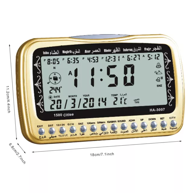 (Gold)Azan Clock Prayer Timer Digital Table Clock Mulsim Prayer Alarm UK