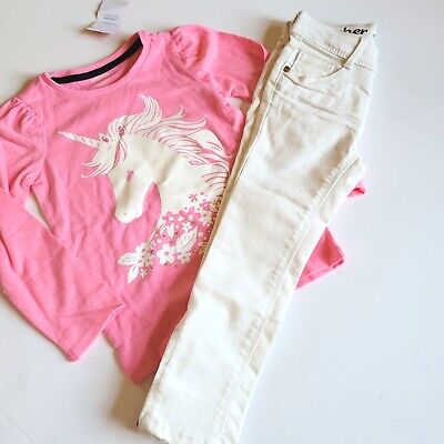 Gymboree Girls 4 4T Fairytale Forest Pink Unicorn Tee White Skinny Jeans Set NWT