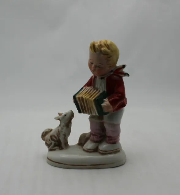 Vintage Boy Playing Concertina with Dog Figurine, Made in Germany, 20468