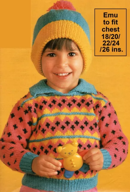 Baby jumper knitting pattern in DK. With hat. Child's sweater pullover.