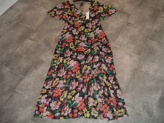 Size 6 Bnwt Topshop Black Pink Yellow Floral Chiffon Midi Maxi Dress