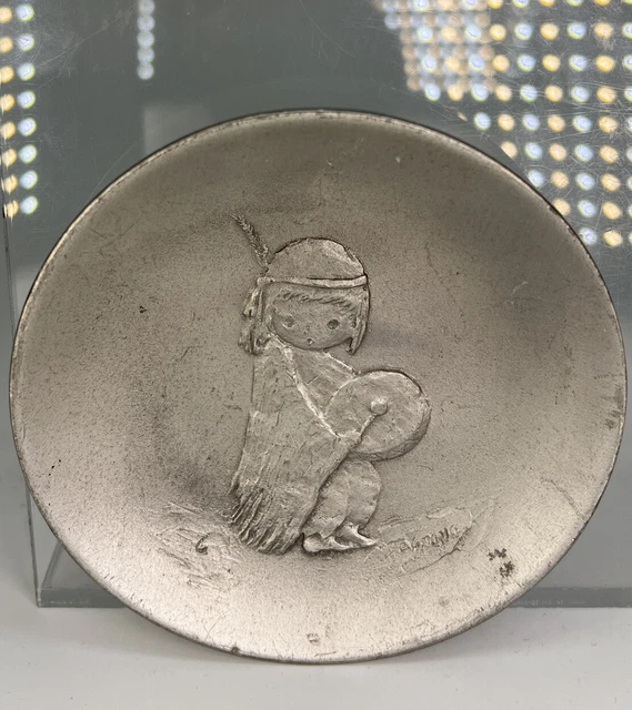 Vintage De Grazia Pewter Mini Plate The Pima Indian Drummer Boy Dish
