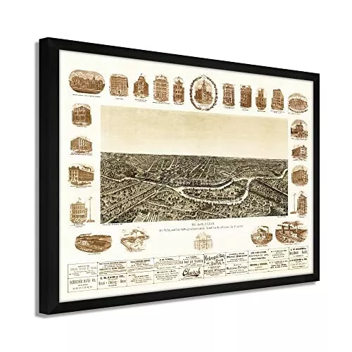 1892 Map of Dallas Texas  - Framed Vintage Dallas Map Wall Art Poster Print
