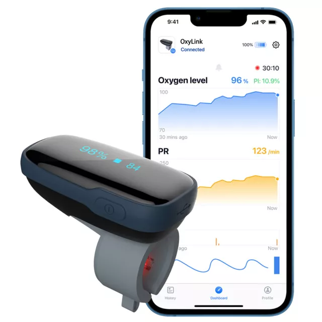Oxylink Wearable Sleep Pulse Oximeter Blood Oxygen Monitor Bluetooth + free App