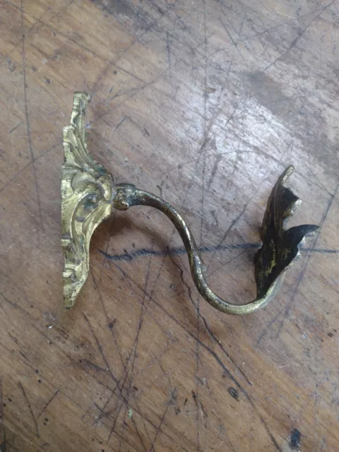 Antique Brass Curtain Tie Back Hook Victorian Rococo Leaf Vintage Old Ormolu