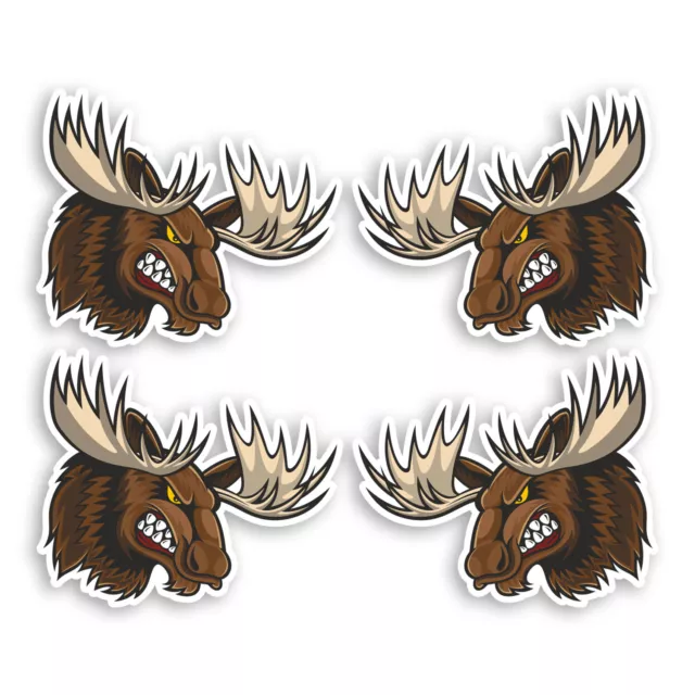 4 x 5cm Angry Moose Vinyl Stickers - Wild Animal Skate Bike Helmet Sticker #4825