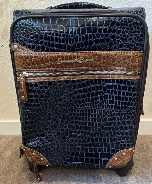 Samantha Brown Classic Blue Croc Embossed Spinner Wheel Upright Luggage 22x14x10