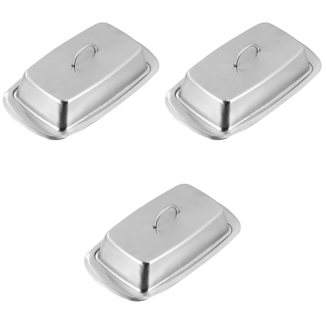 3 piezas placa aislante creativa caja de mantequilla acero inoxidable plato de postre (plata)