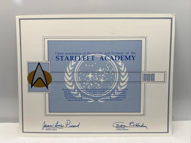 VTG 1987 STAR TREK Next Generation Starfleet Academy Diploma Prop