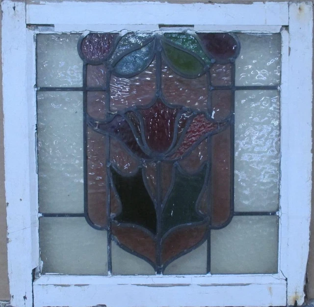 OLD ENGLISH LEADED STAINED GLASS WINDOW Pretty Floral 20" x 20"