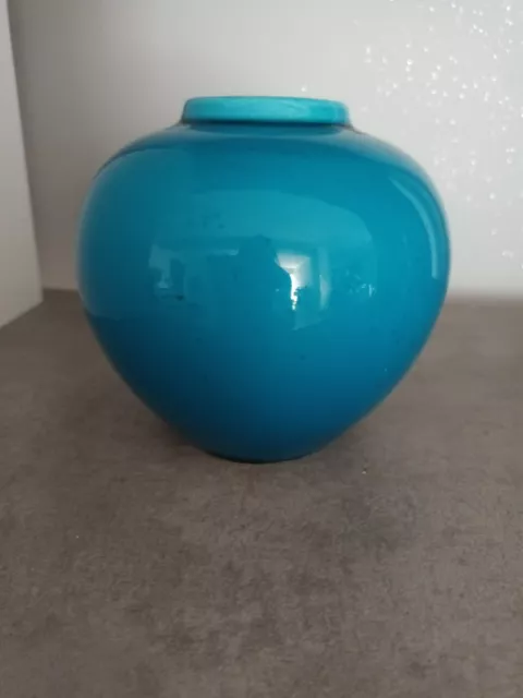 Ancien Petit Vase Globulaire En Porcelaine De Chine Chinese Monochrome Turquoise