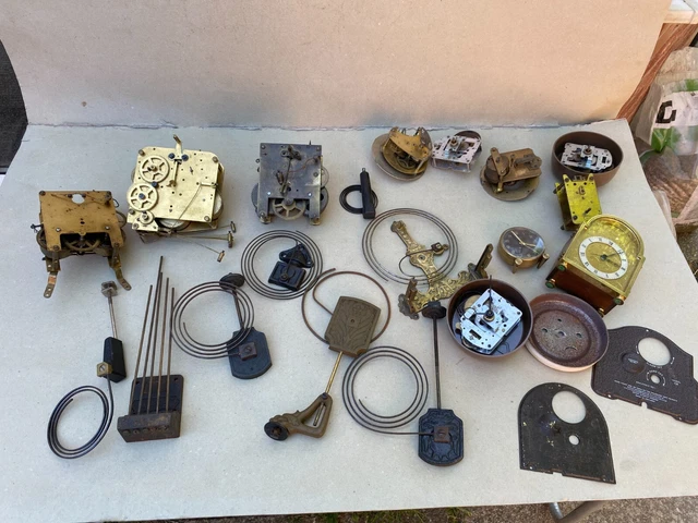 Job Lot of Vintage Brass Clock Movement / Mechanism, Chiming Gongs, Clock Parts