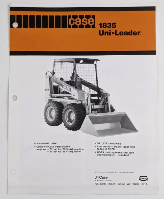 1990s Case 1835 Uni-Loader Skid Vintage Spec Sales Brochure Construction