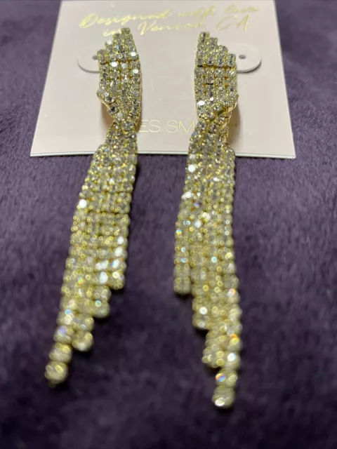 Jules Smith Dangle Drop Gold Rhinestone Dress Earrings 3