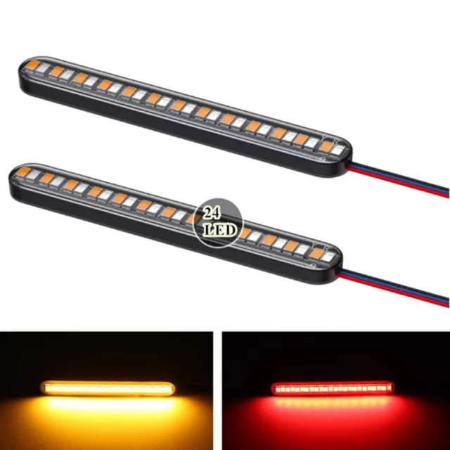 24 LED Motorcycle Flexible Turn Signal Red/Yellow Integrated Brake Tail Light