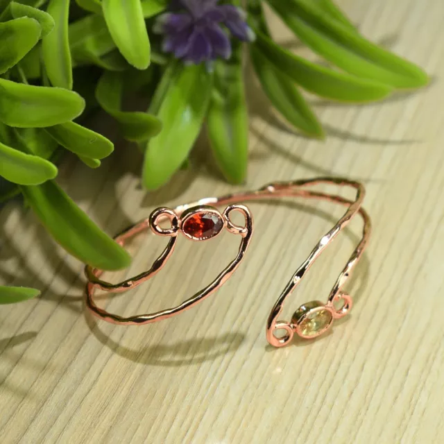 Oval Cut Garnet & Citrine Quartz Handmade Rose Gold Cuff Bangle Bracelet Jewelry