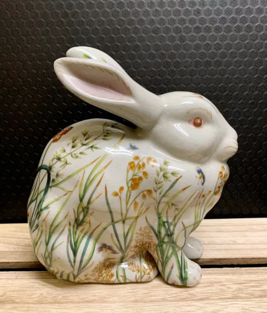 Porzellan Figur Hase Skulptur Osterhase Kaninchen Jugendstil Blumen Deko Kunst