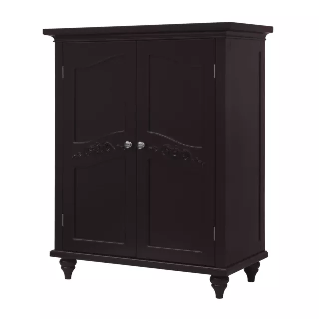 Elegant Home Fashions Wooden Bathroom Versailles Floor Cabinet Storage Espresso