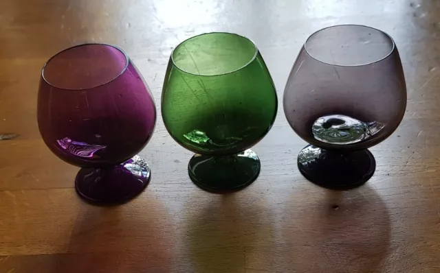 3 alte farbige Cognac Schwenker * 50er 60er Jahre Vintage Retro bunte Gläser