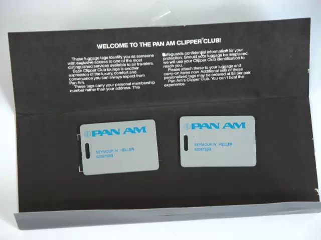 PAN AM CLIPPER CLUB  Membership Card Rare Vtg 1960s 70s Luggage Tags