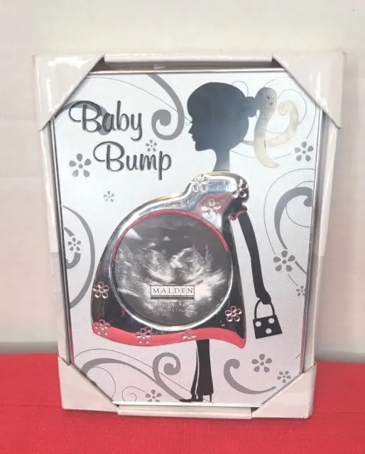 Baby Bump Sonogram Picture Frame 3D Belly Woman Silver Metal 3x3 photo Malden