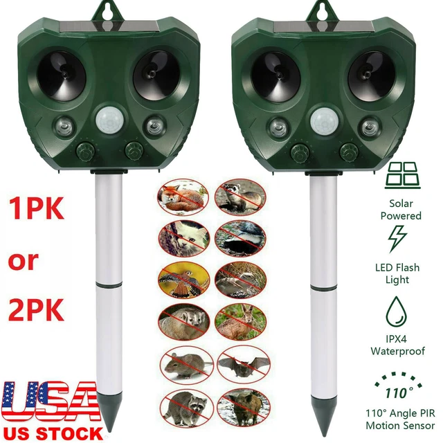 Solar Power Ultrasonic Animal Repeller Pest Repellent Dog Cat Deer Garden Tool