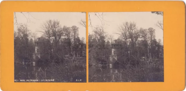 Parc du Trianon la Laiterie France STEREO Vintage Argentique ca 1900