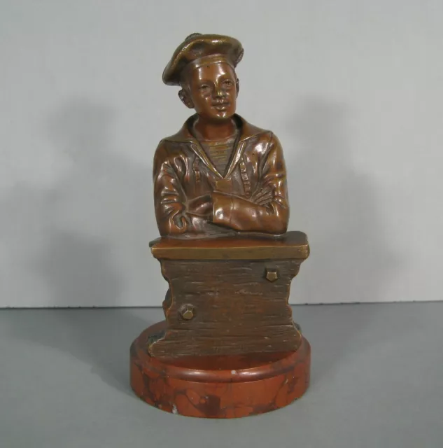 Büste Junges Seemann Schaumstoff Skulptur Bronze Antik 19. Jhd. Um Unterzeichnet