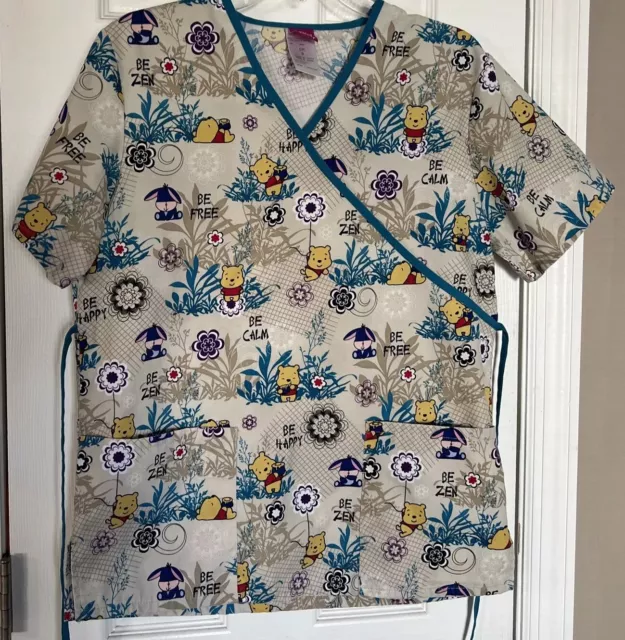 World Of Disney Baby Winnie The Pooh Be Calm Scrub Top Size Small Womens