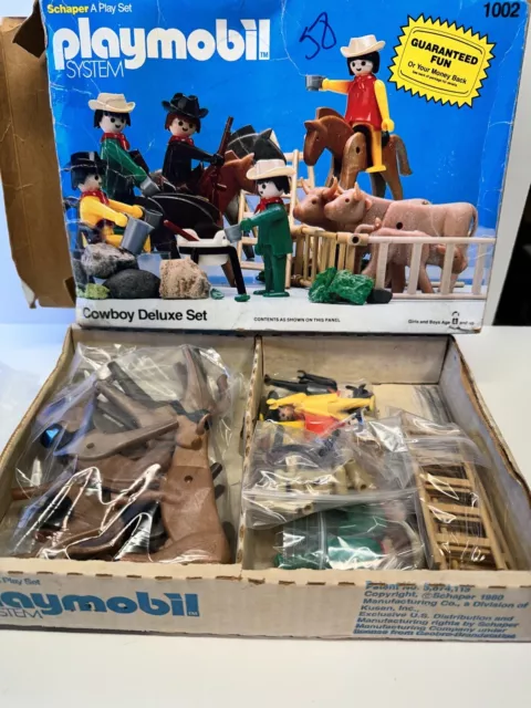 1980 Playmobil Cowboy Deluxe Set Not Complete Figures Cows More