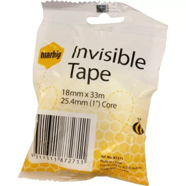 NEW Marbig Invisible Office Tape 87271 18mm x 33m (25.4mm core) Pack 8 Rolls