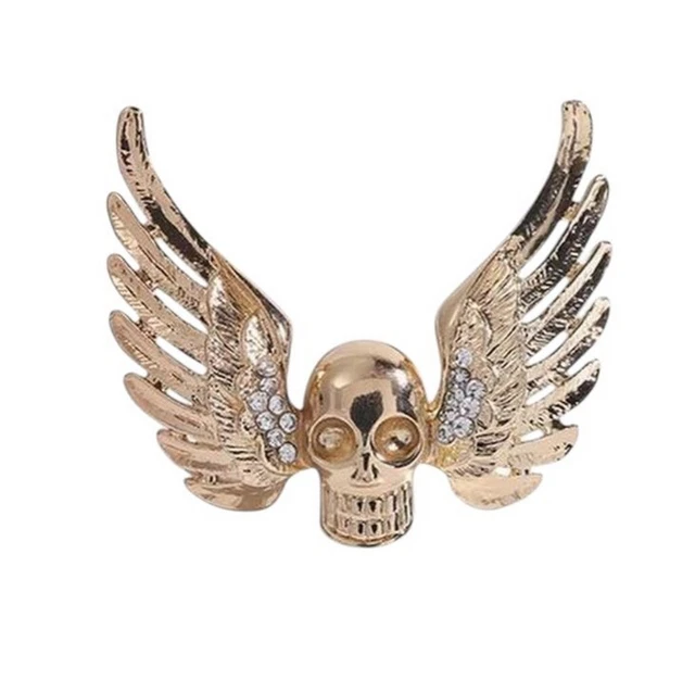 Broche Tête De Mort Ailée Dorée – Bijou Acier – Marque CLJ Charles Le Jeune