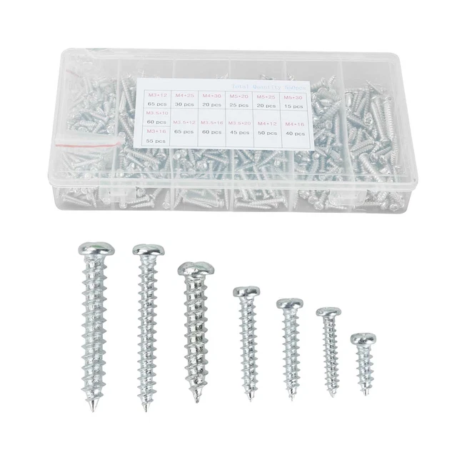 550 PCS SHEET Metal Metric Self Tapping Screw Assorted Size Screws Zinc