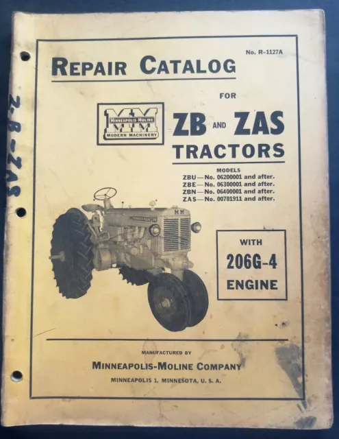 Minneapolis Moline Models ZB and ZAS Tractor Dealer Parts Catalog