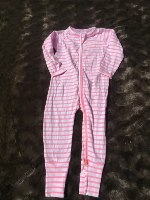 BONDS  ZIP WONDERSUIT PINK STRIPES BNWOT SZ 1 FREE POST (k9)