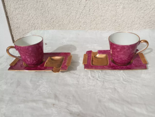 2 tasses à café et sous tasse en porcelaine de Limoges