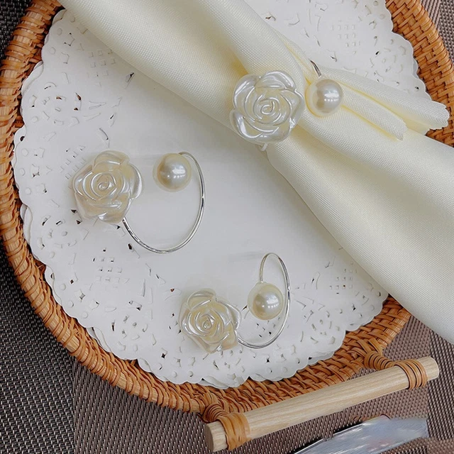 Anillos de servilleta de comedor soporte de servilletas decoración de mesa blanca 12 piezas flor