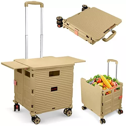 Foldable Utility Cart Collapsible Portable Crate Rolling Carts with Wheels To...