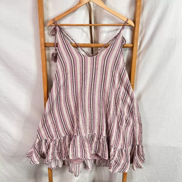 Tigerlily Dress Womens Pink Striped Sleeveless Ruffle Trim Backless Mini Cotton