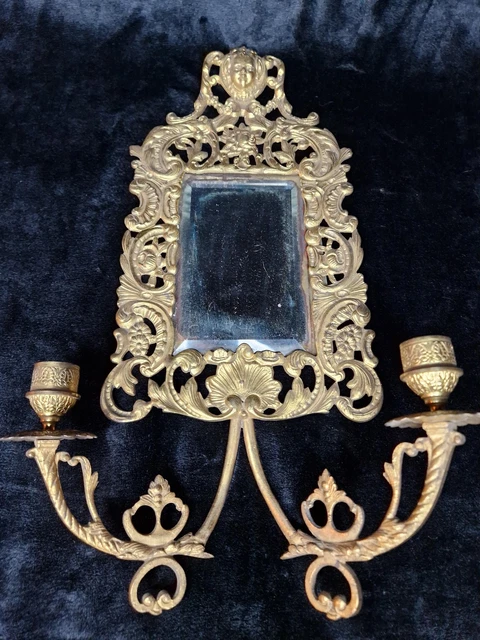 Chandeliers Antiques en Bronze avec Miroir Biseauté, France, 1890s, Set