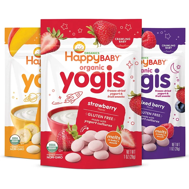 Happy Baby Organics Yogis Freeze-Dried Yogurt & Fruit Snacks, 3 Flavor Variety P