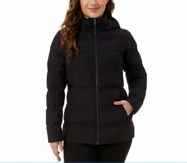 '32 Degrees Heat' Women's Winter Tech Hooded Puffer Jacket - Black/Size XL