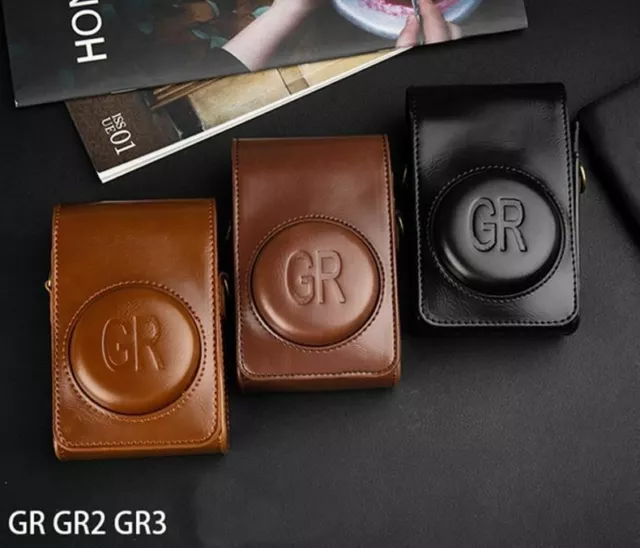 PU Camera Leather Case Camera Bag w/Strap For Ricoh GR GRII GRIII GR GR2 GR3 Cam 2