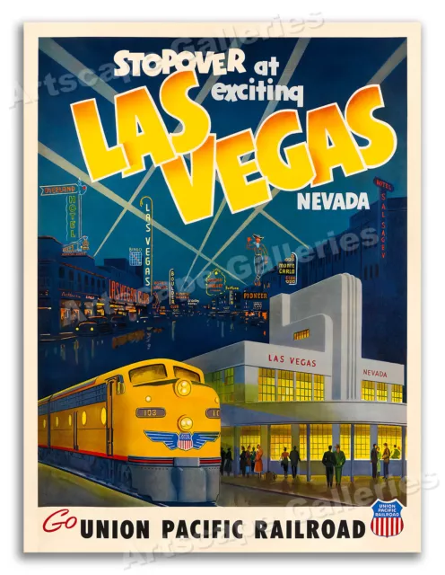 Las Vegas! c1950s Vintage Style Union Pacific Railroad Travel Poster - 24x32