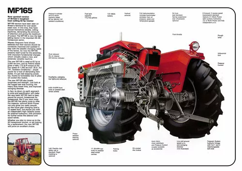 Vintage Massey Ferguson Tractor 165 CUTAWAY SALES BROCHURE/POSTER ADVERT A3