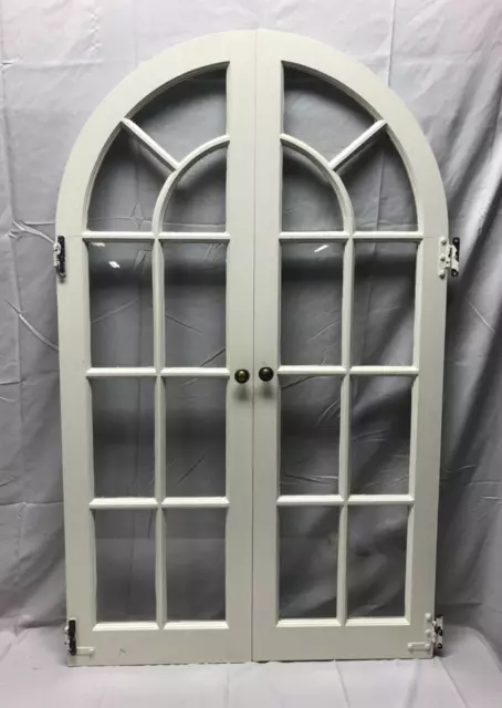 Pair Antique 9 Lite Arched Glass Cabinet Cupboard Window Doors VTG 15x50 140-23B